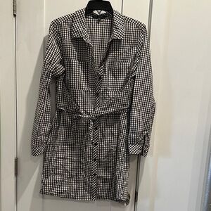Sanctuary Gingham Button-Front Shirt Dress with Tie Waist - Black and White